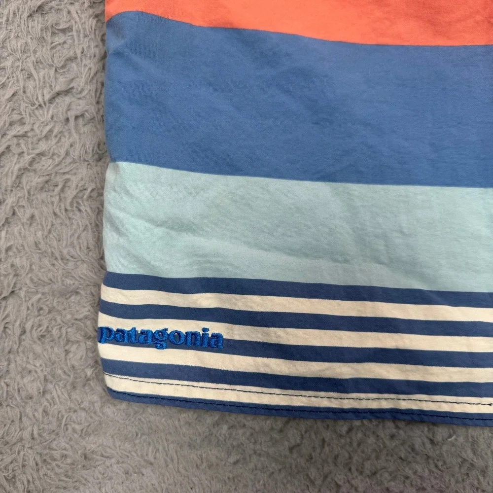 Patagonia Boys Costa Rica Baggies Board Shorts Blue Orange Striped Size 12